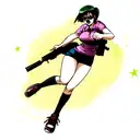 Rebecca from Cyberpunk Edgerunners with her shotgun tattoo design idea