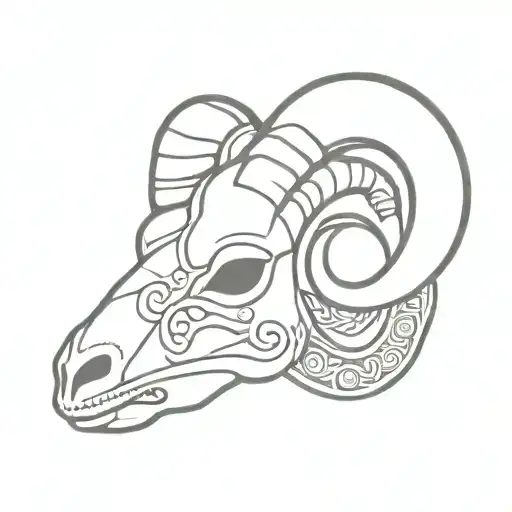 ram skull with Maori design inspired tattoo design idea