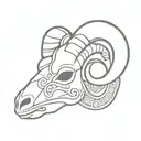 ram skull with Maori design inspired tattoo design idea