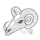 ram skull with Maori design inspired tattoo design idea