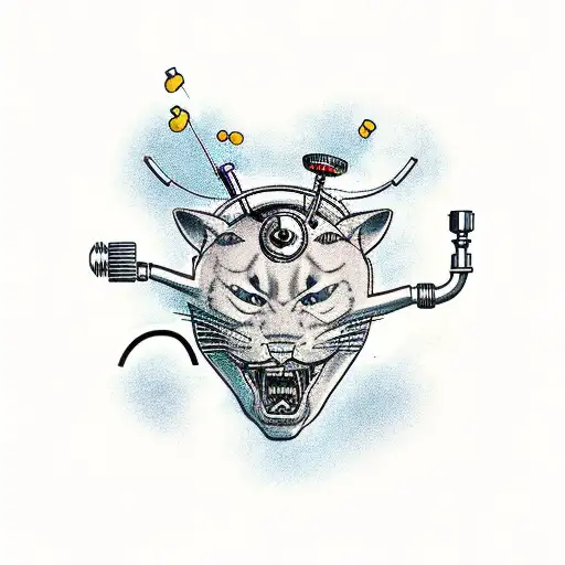 A mechanical panther with beer taps for eyes tattoo design idea