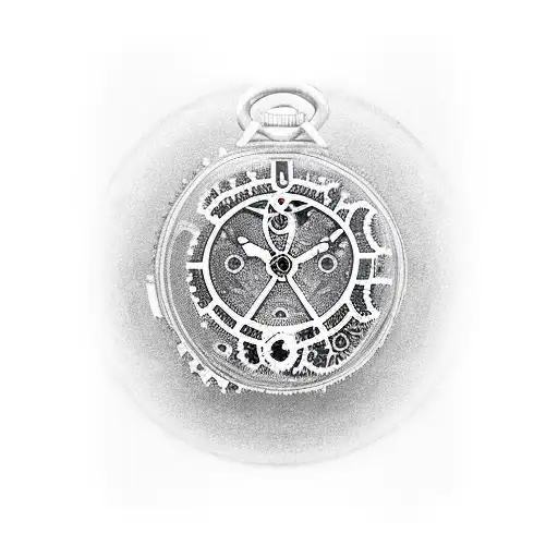 A pocket watch with gears and cogs forming a tree of life tattoo design idea