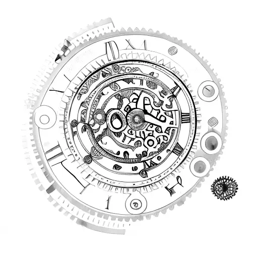 A pocket watch with gears and cogs forming a tree of life tattoo design idea