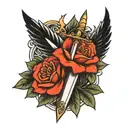 dagger with wings and flowers tattoo design idea