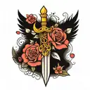 dagger with wings and flowers tattoo design idea