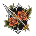 dagger with wings and flowers tattoo design idea
