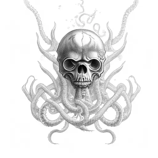 kraken sinking ship underwater skulls sleeve  tattoo design idea