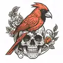 cardinal bird, skull with boy tattoo design idea