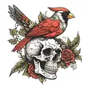 cardinal bird, skull with boy tattoo design idea