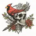 cardinal bird, skull with boy tattoo design idea