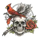 cardinal bird, skull with boy tattoo design idea