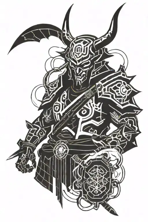 demon samurai cyberpunk tattoo design idea