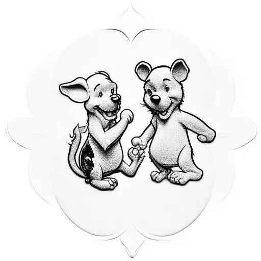 A symbolic tattoo representing the unbreakable bond between you and your brother, incorporating elements of Winnie the Pooh and Curious George tattoo design idea