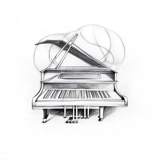 Piano keys with flames that show a little story about someone dying tattoo design idea