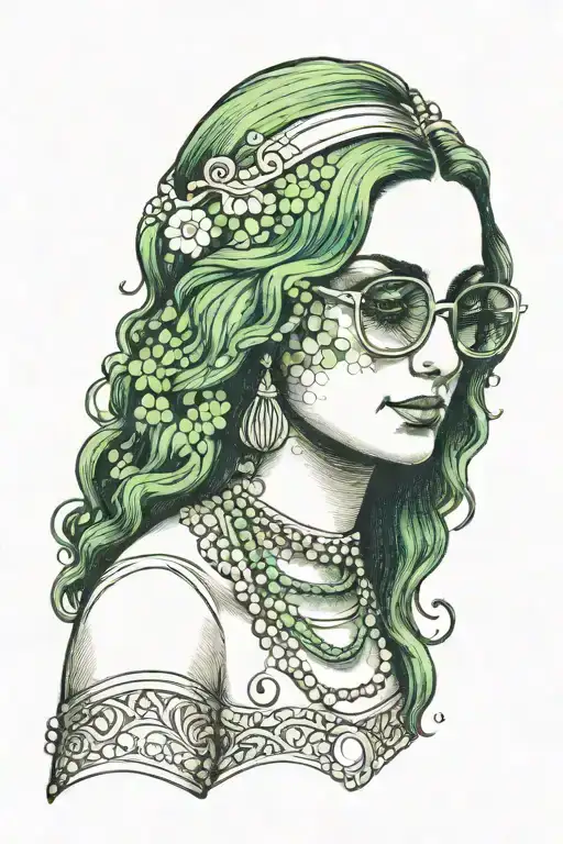 mona lisa wearing sunnies and green haired girl tattoo design idea