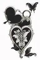 heart butterflies key shaped like tattoo design idea