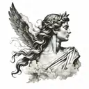 greek goddess coming out of faded clouds tattoo design idea