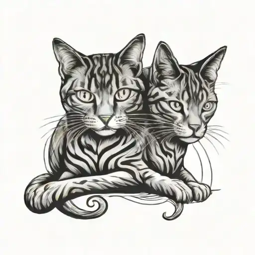tattoo with 2 egipcian cats (represents mother and daughter) in fineline style tattoo design idea