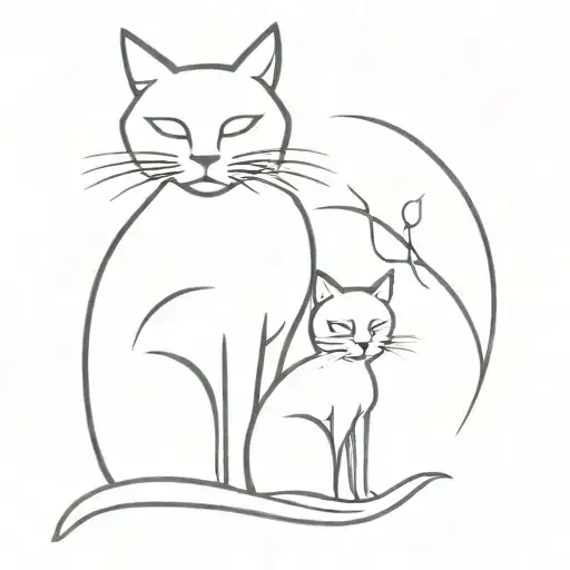 tattoo with 2 "egipcian cats" (represents mother and daughter) in fineline style tattoo design idea