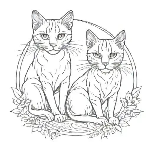 tattoo with 2 "egipcian cats" (represents mother and daughter) in fineline style tattoo design idea