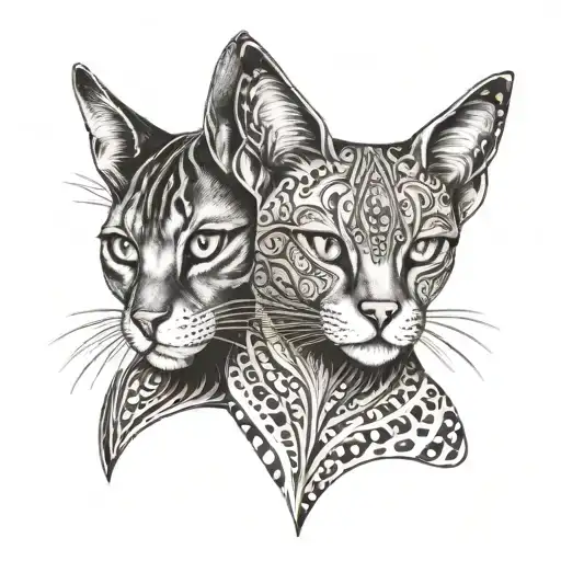 tattoo with 2 "egipcian cats" (represents mother and daughter) in fineline style with egipcian elements  tattoo design idea