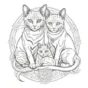 tattoo with 2 "egipcian cats" (represents mother and daughter) in fineline style tattoo design idea