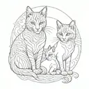 tattoo with 2 "egipcian cats" (represents mother and daughter) in fineline style tattoo design idea