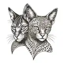 tattoo with 2 "egipcian cats" (represents mother and daughter) in fineline style with egipcian elements  tattoo design idea