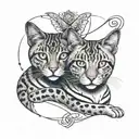 tattoo with 2 "egipcian cats" (represents mother and daughter) in fineline style with egipcian elements  tattoo design idea