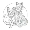 tattoo with 2 "egipcian cats" (represents mother and daughter) in fineline style with egipcian elements  tattoo design idea