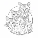 tattoo with 2 "egipcian cats" (represents mother and daughter) in fineline style with egipcian elements  tattoo design idea