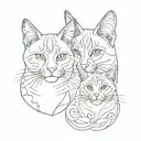 tattoo with 2 "egipcian cats" (represents mother and daughter) in fineline style with egipcian elements  tattoo design idea