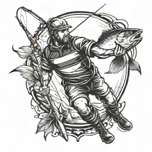 Combine elements of rugby and fly fishing into a dynamic tattoo design tattoo design idea