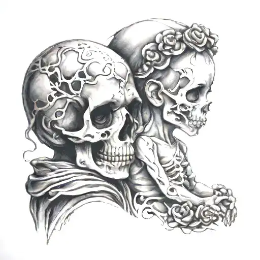 child trauma child and skull tattoo design idea