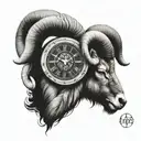 clock and aries zodiac sign tattoo design idea