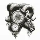 clock and aries zodiac sign tattoo design idea