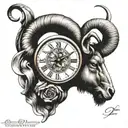 clock and aries zodiac sign tattoo design idea