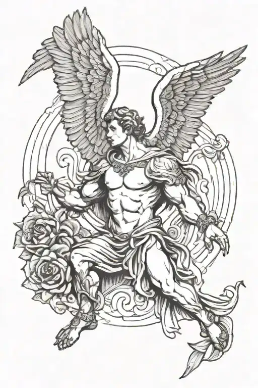 male angel holding eagle on biceps tattoo only tattoo design idea