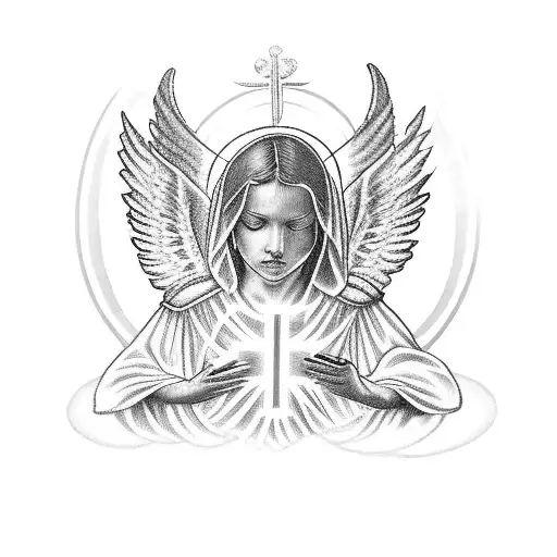 text with written "Angels protect me" with an halo above the text tattoo design idea