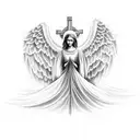 text with written "Angels protect me" with an halo above the text tattoo design idea