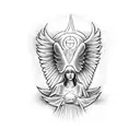 text with written "Angels protect me" with an halo above the text tattoo design idea