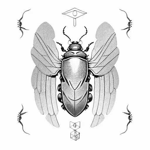 beetle with open wings, with eletronic parts in your body tattoo design idea