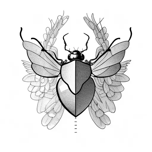 beetle with open wings, with eletronic parts in your body tattoo design idea