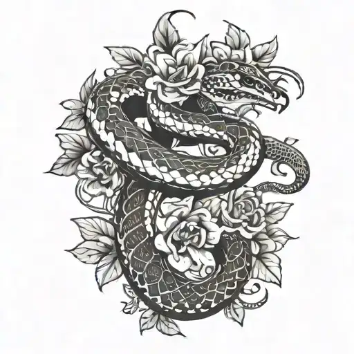 A traditional tattoo design featuring a snake intertwined with flowers tattoo design idea