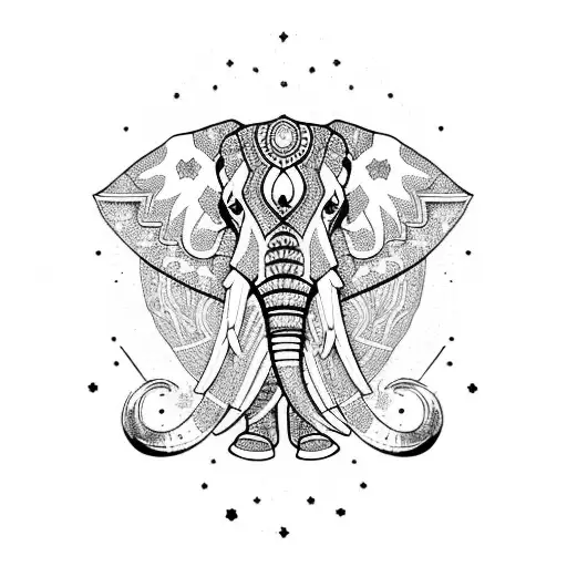 Elephant constellation with Scorpio, Gemini, and Aries symbols tattoo design idea