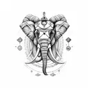 A sketch-style elephant with a crown made of Scorpio, Gemini, and Aries symbols tattoo design idea