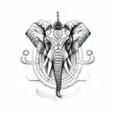 A sketch-style elephant with a crown made of Scorpio, Gemini, and Aries symbols tattoo design idea