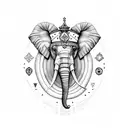 A sketch-style elephant with a crown made of Scorpio, Gemini, and Aries symbols tattoo design idea