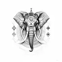 A sketch-style elephant with a crown made of Scorpio, Gemini, and Aries symbols tattoo design idea