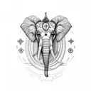 A sketch-style elephant with a crown made of Scorpio, Gemini, and Aries symbols tattoo design idea
